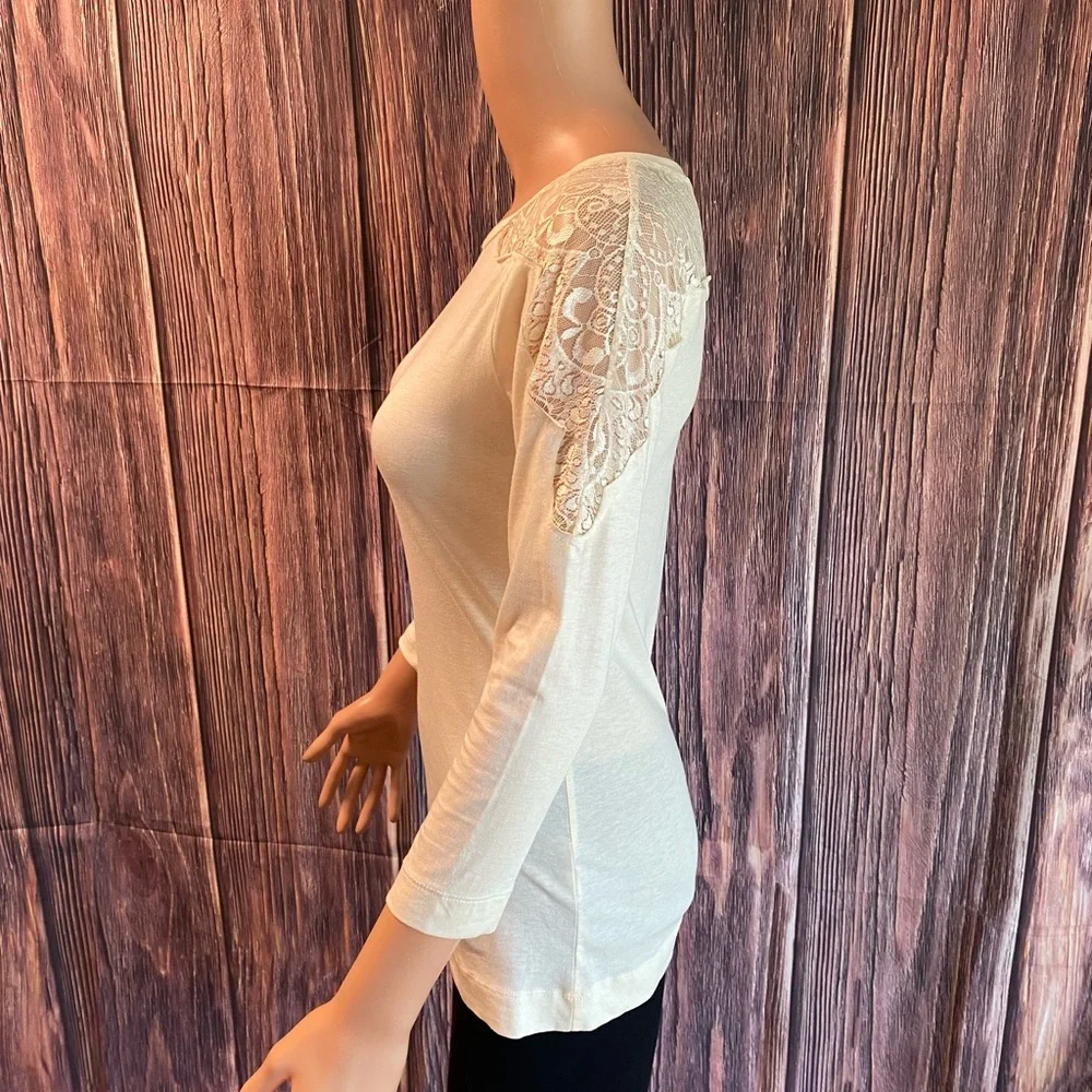 Banana Republic sz small white cream lace stretch bodycon quarter sleeve